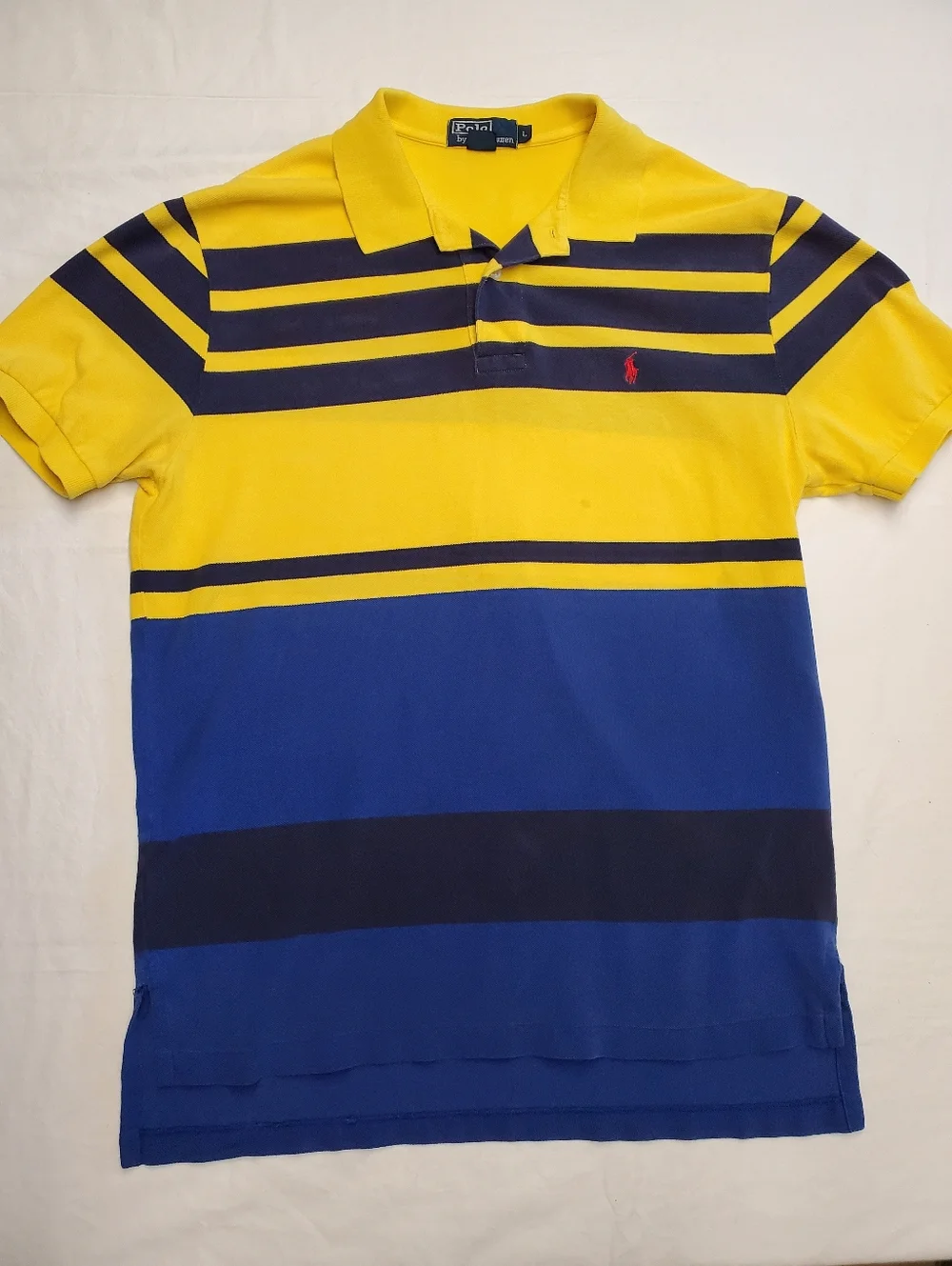 Vintage Polo Ralph Lauren Yellow Blue Striped Polo Shirt Men’s Large Classic